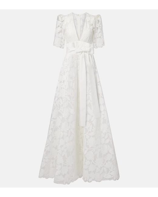 Elie Saab White Embroidered Floral Gown