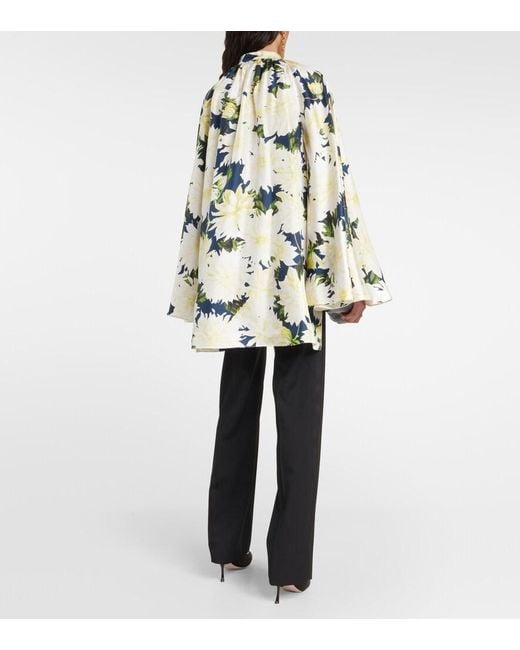 Oscar de la Renta Green Floral Cotton-Blend Blouse
