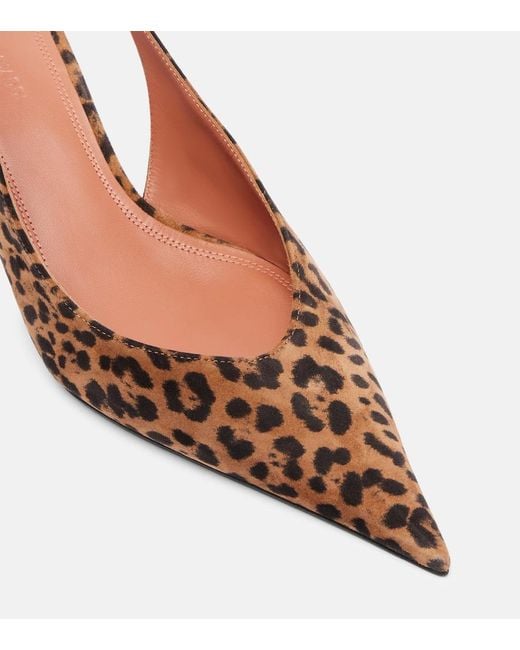 AMINA MUADDI Brown Anok 55 Leopard-Print Suede Slingback Pumps