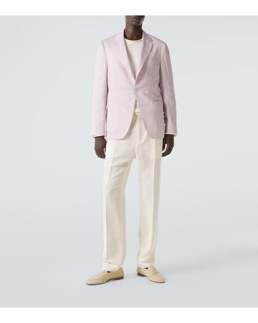 Canali Pink Linen And Silk Blazer for men