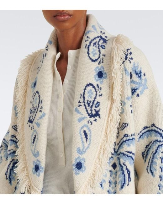 Alanui Blue Island Roots Foulard Wool, Cashmere, And Cotton Cardigan