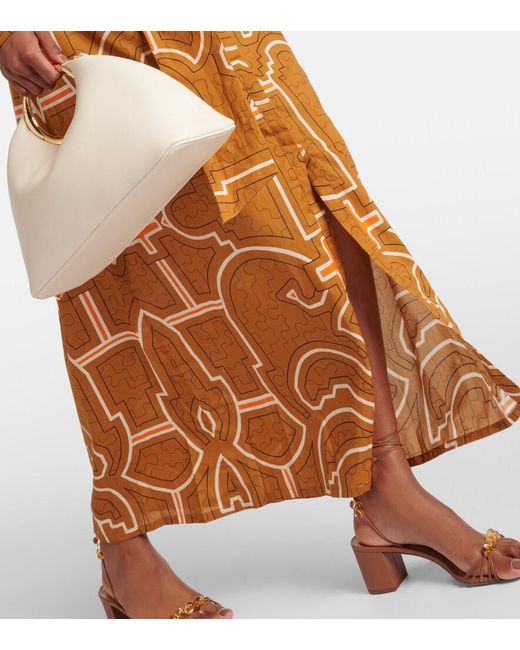 Johanna Ortiz Brown Printed Balloon-Sleeve Cotton Maxi Dress