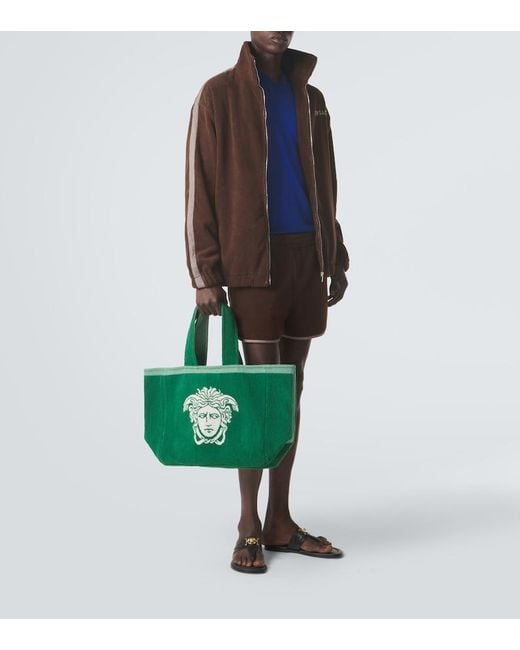 Versace Green Medusa Cotton-Terry Jacquard Tote Bag for men