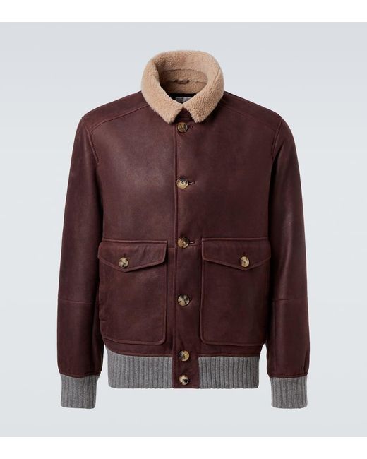 Brunello Cucinelli Brown Leather Jacket for men