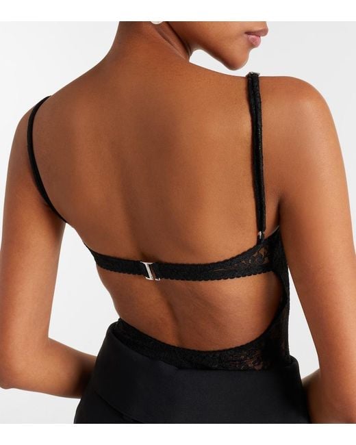 The Attico Black Floral Lace Bodysuit