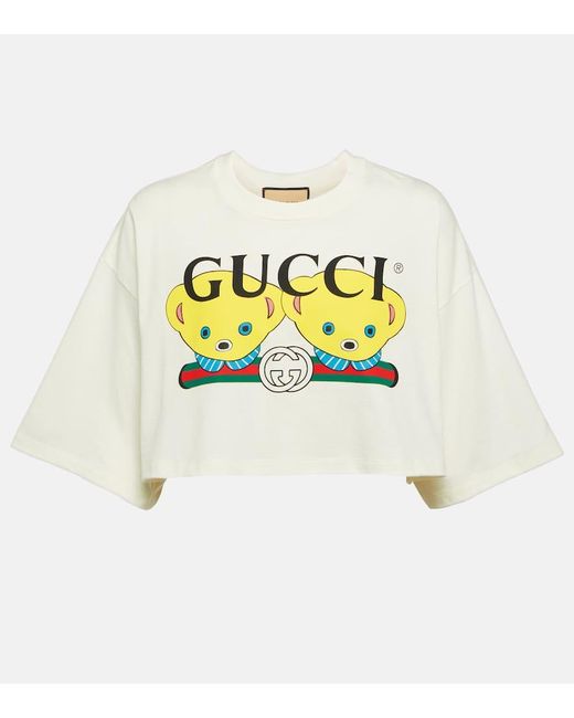 Gucci Metallic Printed Cropped Cotton Jersey T-shirt