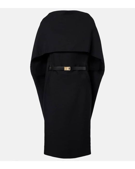 Ferragamo Black Belted Caped Midi Dress
