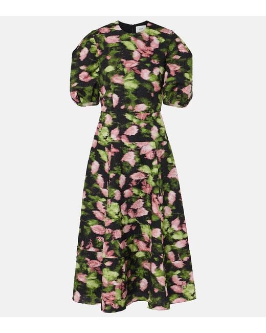 Erdem Green Floral Matelasse Midi Dress