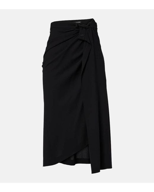 Balenciaga Black Draped Gathered Crepe Midi Skirt