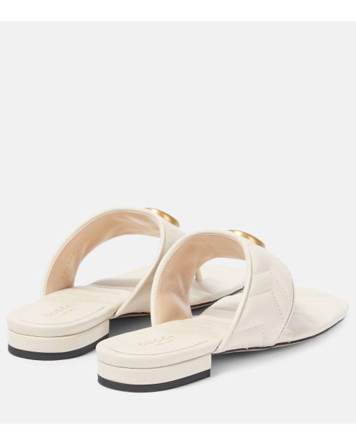 Gucci White Double G Leather Thong Sandals