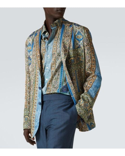 Etro Blue Partially-Lined Blazer With Three Patch Pockets for men