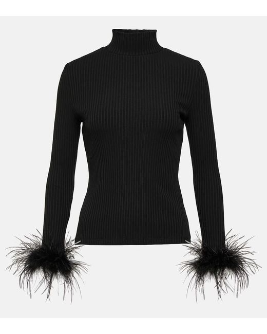 Veronica Beard Black Pierre Feather-trimmed Cotton-blend Top