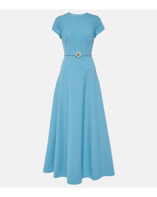 Oscar de la Renta Blue Belted Wool-blend Maxi Dress