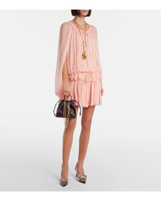 Chloé Pink Caped Ruffled Silk Muslin Minidress