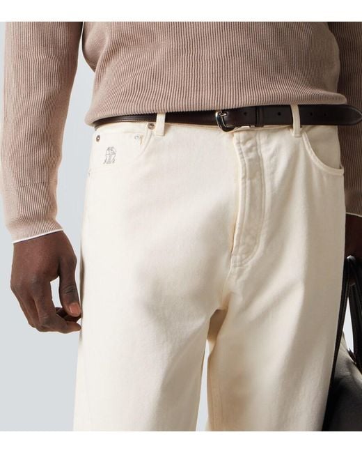 Brunello Cucinelli Brown Cotton Half-Zip Sweater for men