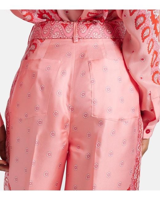 Etro Pink Paisley Silk Straight Pants