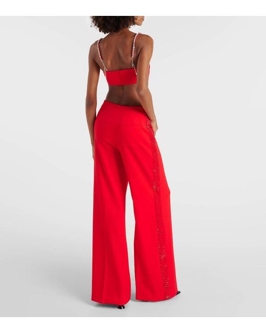 Area Red Embellished Wool Crop Top