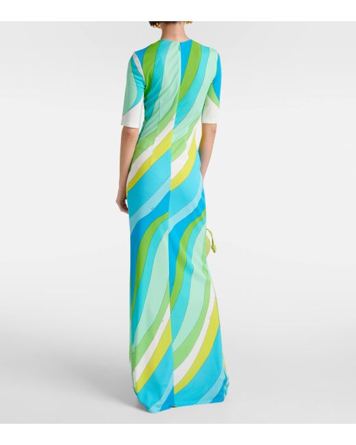 Emilio Pucci Blue Cutout Printed Maxi Dress