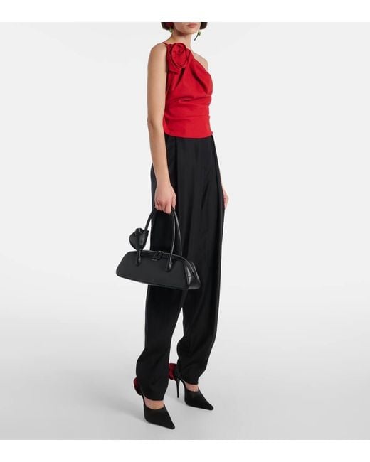 Magda Butrym Red Floral-Applique One-Shoulder Top