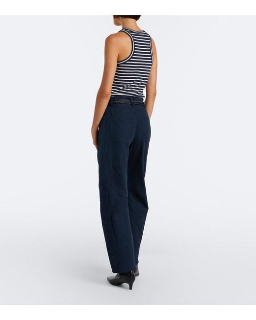 Veronica Beard Blue Sloan Cotton Barrel-Leg Pants