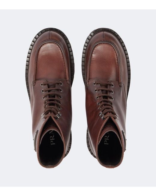 Prada Brown Leather Lace-Up Boots for men