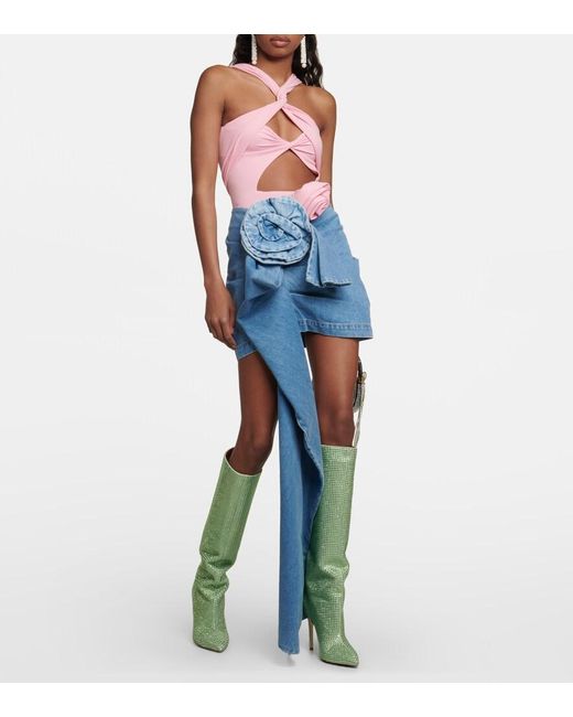 Paris Texas Green Holly Embellished Leather Knee-high Boots