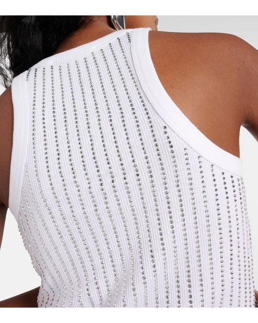 The Attico White Crystal-Embellished Cotton Tank Top