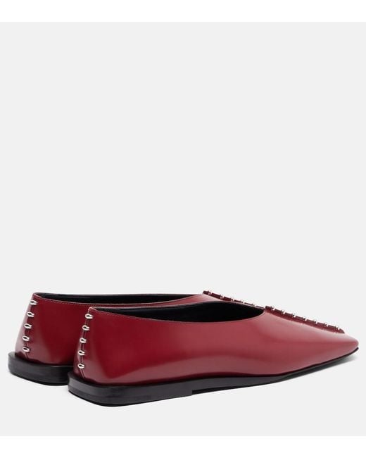 Jil Sander Red Embellished Leather Ballet Flats