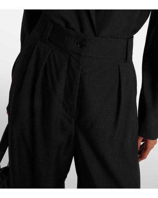 Joseph Black Wool-Blend Wide-Leg Pants