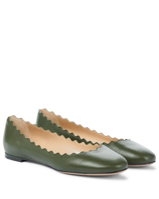 Chloé Green Lauren Leather Ballet Flats