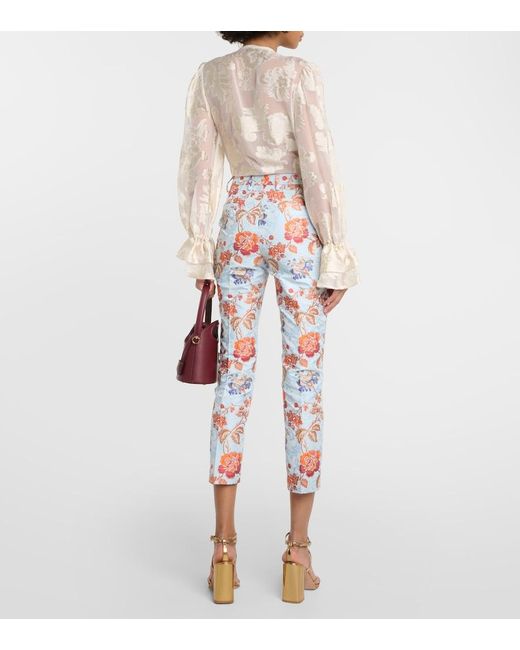 Etro Red Floral Jacquard Pants