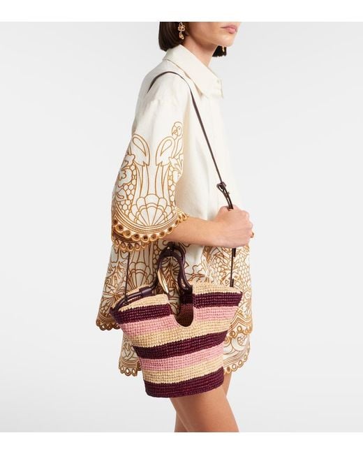 Zimmermann Red Goldentime Small Raffia Top-Handle Bag
