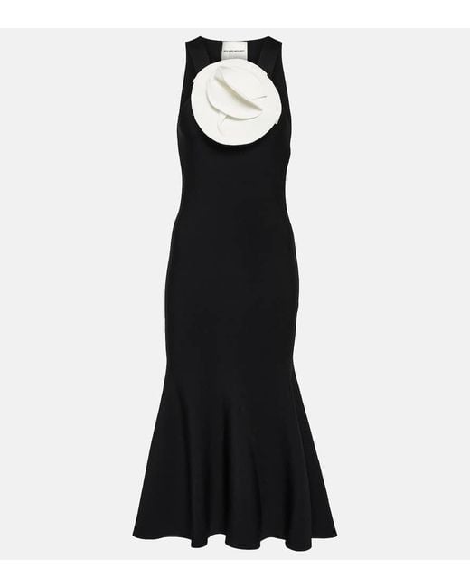 Roland Mouret Black Floral-applique Midi Dress
