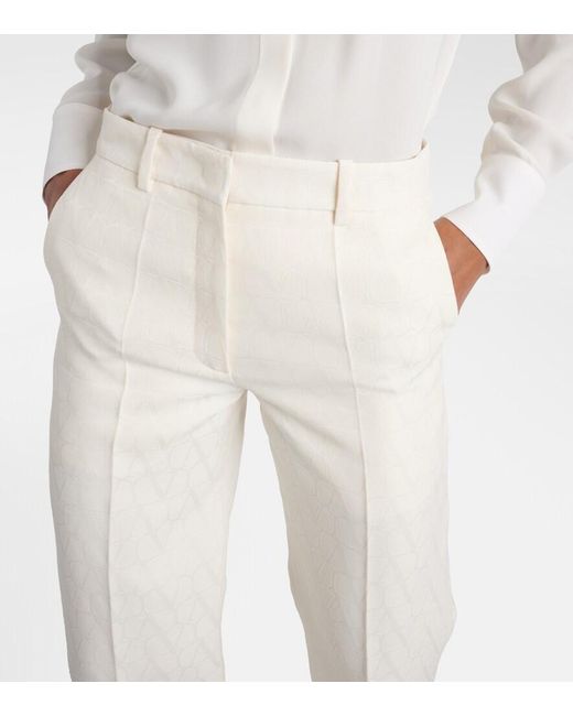 Valentino Natural High-Rise Wool And Silk Wide-Leg Pants