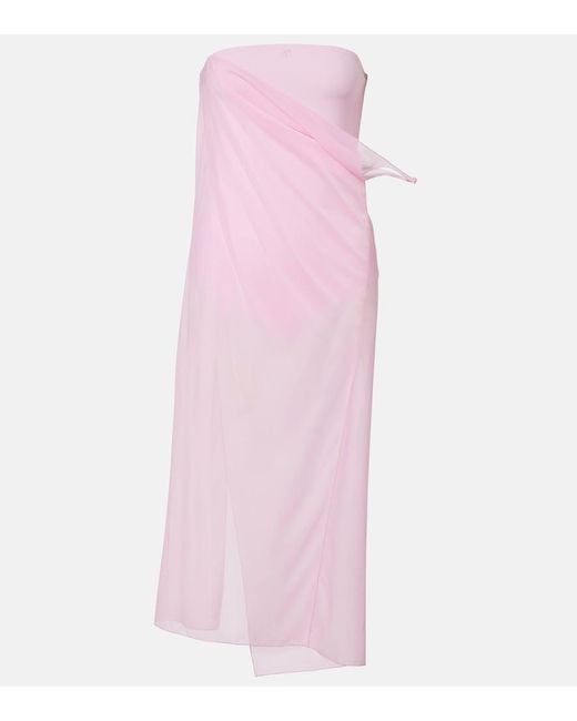 Courreges Pink Draped Sheer Jersey Crepe Midi Dress