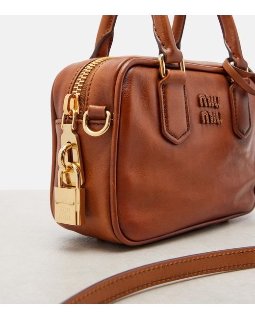 Miu Miu Brown Arcadie Small Leather Tote Bag