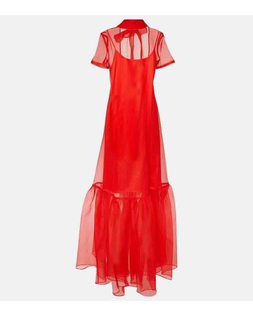 Staud Red Calluna Ruffled Organza Gown