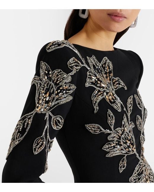 Jenny Packham Black Slipper Orchid Floral-Embellished Maxi Dress