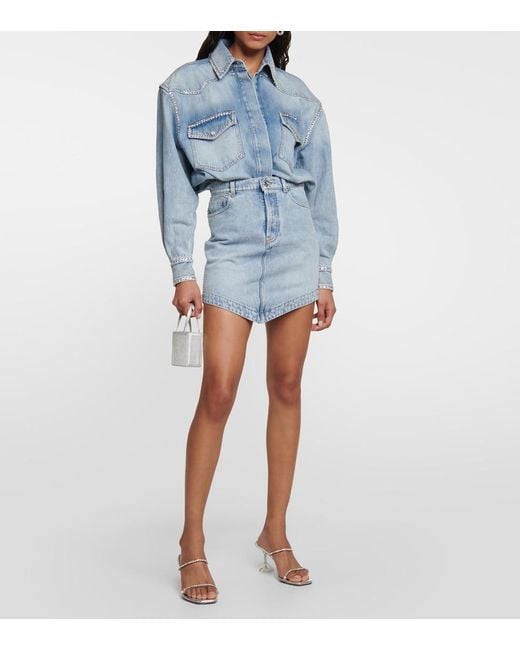 Alexandre Vauthier Blue Embellished Denim Miniskirt