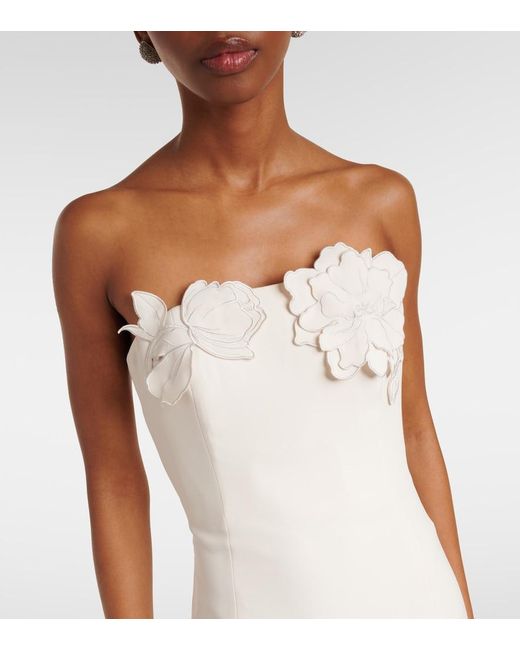 LEO LIN White Rayna Floral-Applique Crepe Maxi Dress