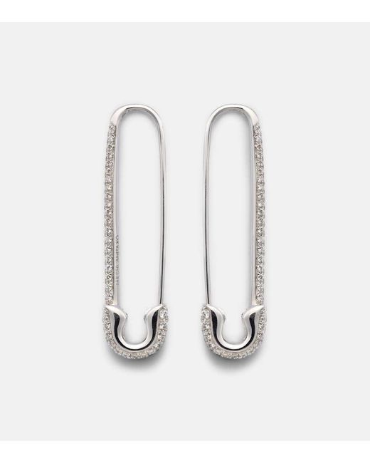 Pendientes Extra Large Safety Pin De Oro Blanco De 18 Ct Con Diamantes Anita Ko de color White