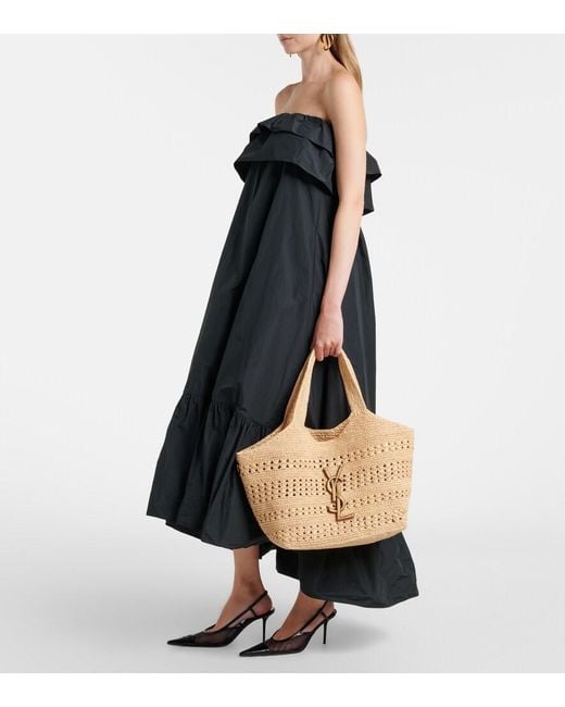 Saint Laurent Metallic Icare Medium Crochet Raffia Tote Bag
