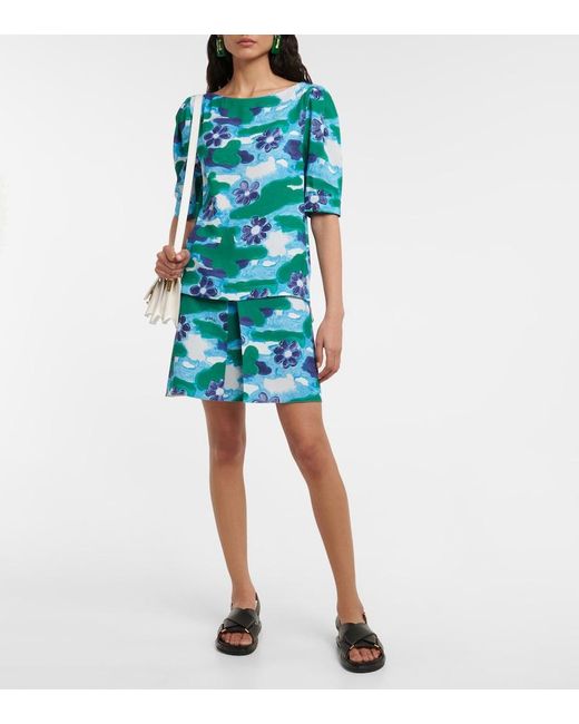 Marni Blue Printed Cady Miniskirt