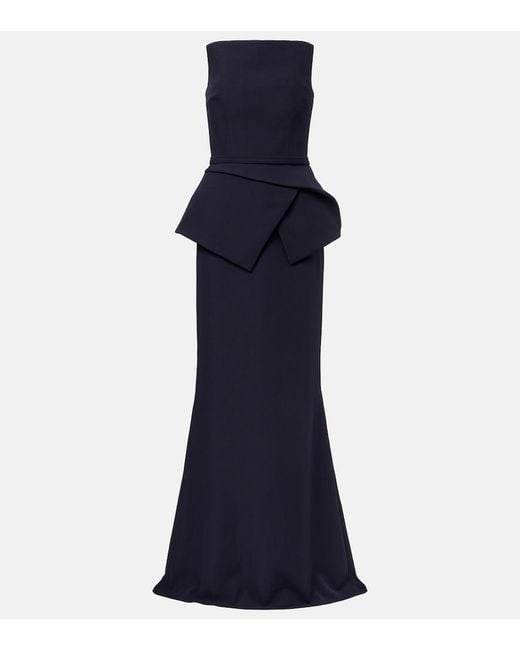 Safiyaa Blue Belted Crepe Gown