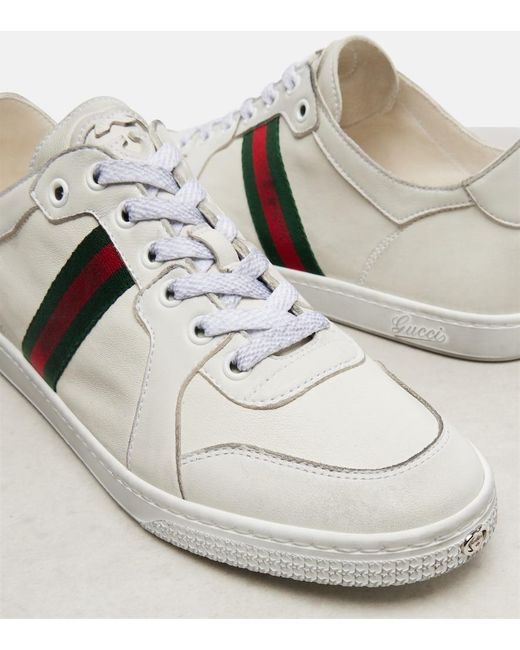 Gucci White Stretch Web Stripe Leather Sneakers