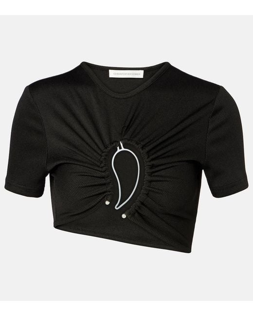 Christopher Esber Black Paisley Cropped Gathered T-Shirt