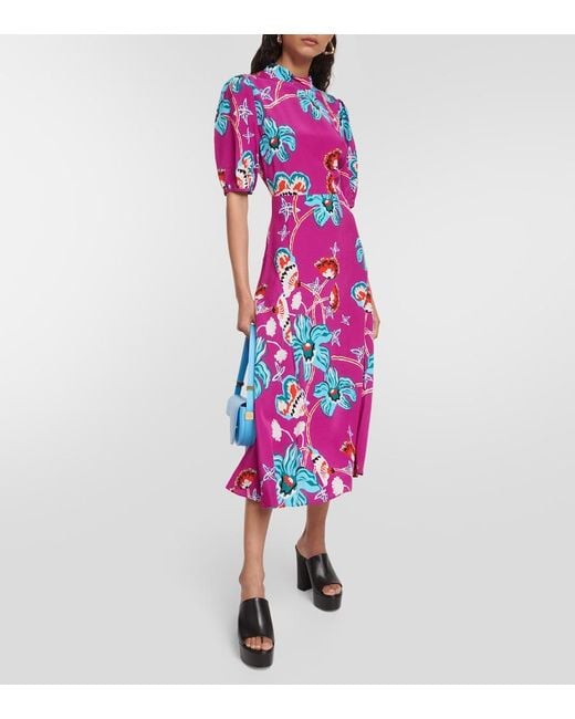 Diane von Furstenberg Purple Nella Floral Midi Dress