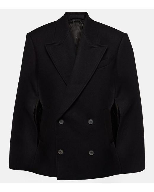 Wardrobe NYC Black Double-breasted Cropped Virgin Wool Cape