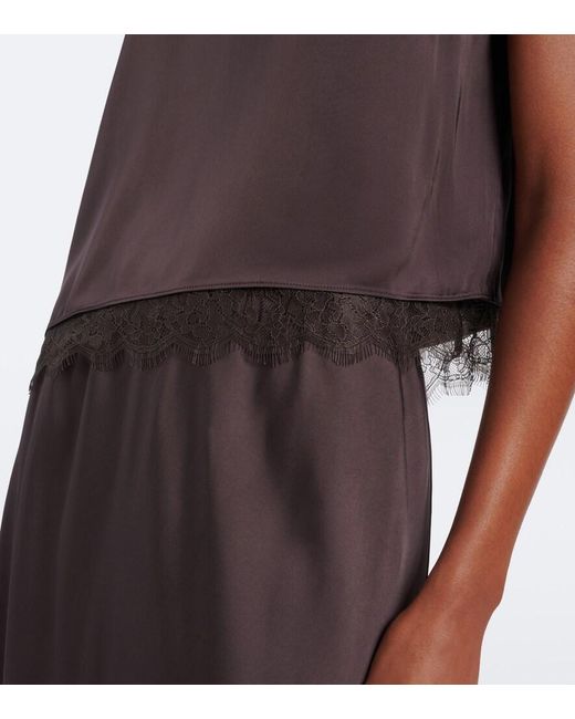 Vince Brown Lace-Trimmed Satin Top