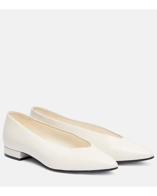 Loro Piana White Rebecca Leather Ballet Flats